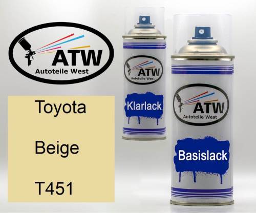 Toyota, Beige, T451: 400ml Sprühdose + 400ml Klarlack - Set, von ATW Autoteile West.