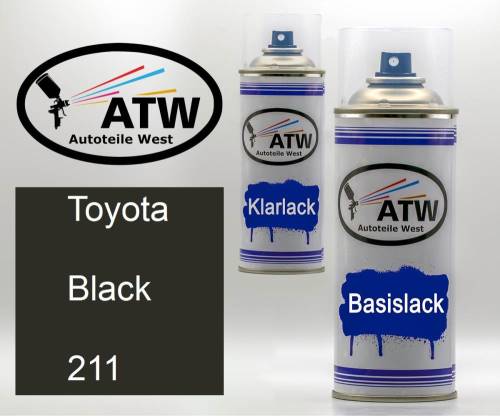 Toyota, Black, 211: 400ml Sprühdose + 400ml Klarlack - Set, von ATW Autoteile West.