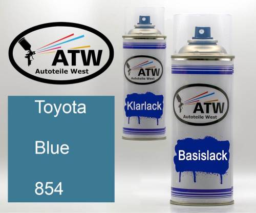 Toyota, Blue, 854: 400ml Sprühdose + 400ml Klarlack - Set, von ATW Autoteile West.