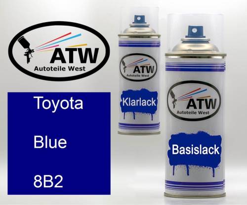 Toyota, Blue, 8B2: 400ml Sprühdose + 400ml Klarlack - Set, von ATW Autoteile West.