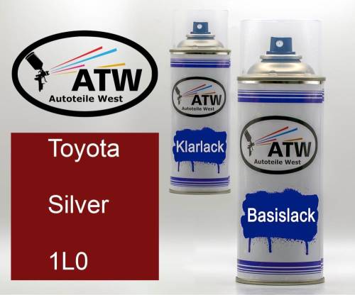 Toyota, Silver, 1L0: 400ml Sprühdose + 400ml Klarlack - Set, von ATW Autoteile West.