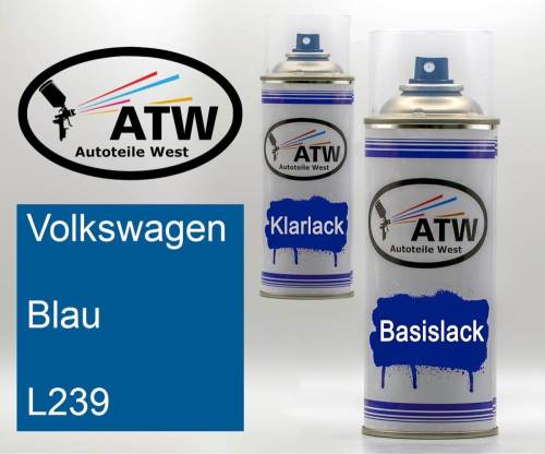 Volkswagen, Blau, L239: 400ml Sprühdose + 400ml Klarlack - Set, von ATW Autoteile West.