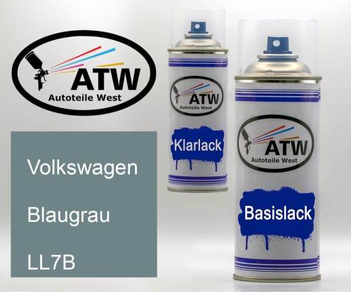 Volkswagen, Blaugrau, LL7B: 400ml Sprühdose + 400ml Klarlack - Set, von ATW Autoteile West.