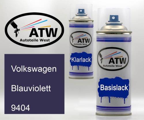 Volkswagen, Blauviolett, 9404: 400ml Sprühdose + 400ml Klarlack - Set, von ATW Autoteile West.