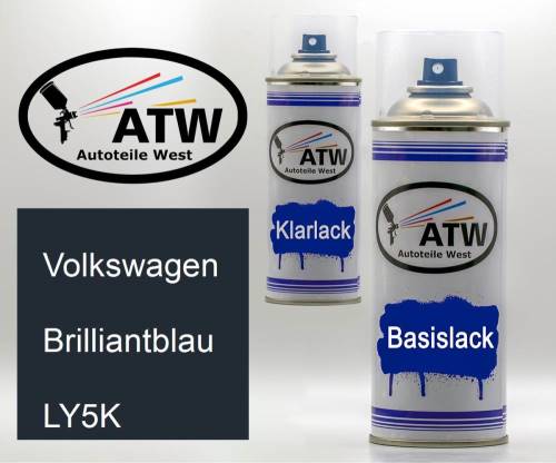 Volkswagen, Brilliantblau, LY5K: 400ml Sprühdose + 400ml Klarlack - Set, von ATW Autoteile West.