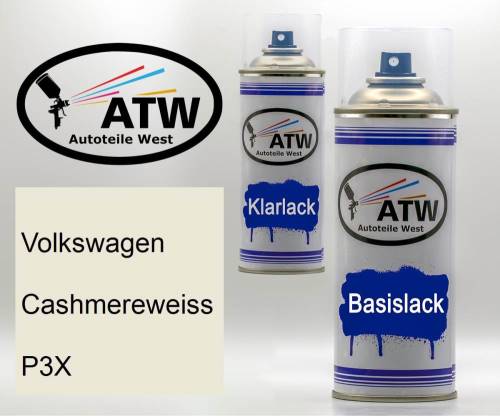 Volkswagen, Cashmereweiss, P3X: 400ml Sprühdose + 400ml Klarlack - Set, von ATW Autoteile West.