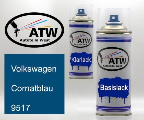 Volkswagen, Cornatblau, 9517: 400ml Sprühdose + 400ml Klarlack - Set, von ATW Autoteile West.