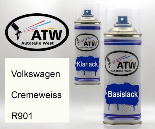 Volkswagen, Cremeweiss, R901: 400ml Sprühdose + 400ml Klarlack - Set, von ATW Autoteile West.