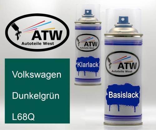 Volkswagen, Dunkelgrün, L68Q: 400ml Sprühdose + 400ml Klarlack - Set, von ATW Autoteile West.