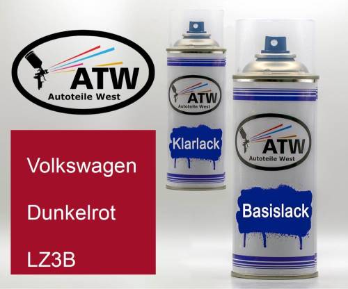 Volkswagen, Dunkelrot, LZ3B: 400ml Sprühdose + 400ml Klarlack - Set, von ATW Autoteile West.