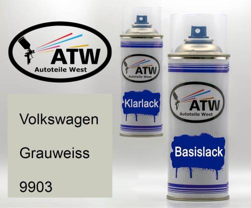 Volkswagen, Grauweiss, 9903: 400ml Sprühdose + 400ml Klarlack - Set, von ATW Autoteile West.