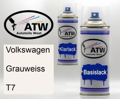 Volkswagen, Grauweiss, T7: 400ml Sprühdose + 400ml Klarlack - Set, von ATW Autoteile West.