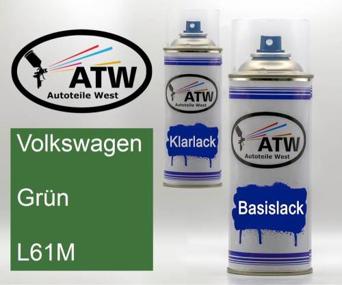 Volkswagen, Grün, L61M: 400ml Sprühdose + 400ml Klarlack - Set, von ATW Autoteile West.