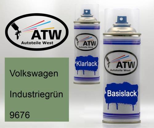 Volkswagen, Industriegrün, 9676: 400ml Sprühdose + 400ml Klarlack - Set, von ATW Autoteile West.