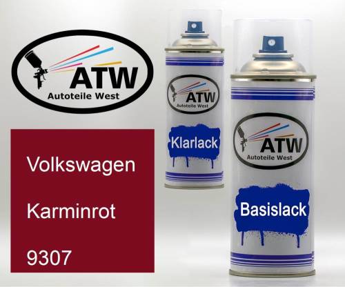 Volkswagen, Karminrot, 9307: 400ml Sprühdose + 400ml Klarlack - Set, von ATW Autoteile West.