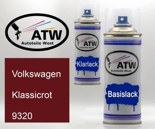 Volkswagen, Klassicrot, 9320: 400ml Sprühdose + 400ml Klarlack - Set, von ATW Autoteile West.