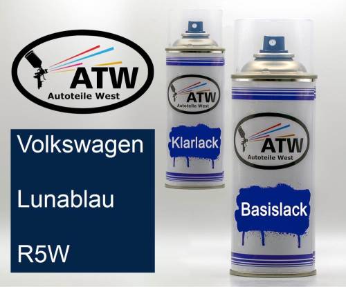 Volkswagen, Lunablau, R5W: 400ml Sprühdose + 400ml Klarlack - Set, von ATW Autoteile West.