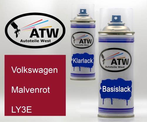 Volkswagen, Malvenrot, LY3E: 400ml Sprühdose + 400ml Klarlack - Set, von ATW Autoteile West.