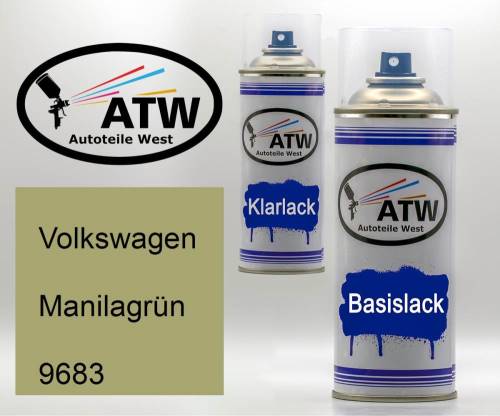 Volkswagen, Manilagrün, 9683: 400ml Sprühdose + 400ml Klarlack - Set, von ATW Autoteile West.