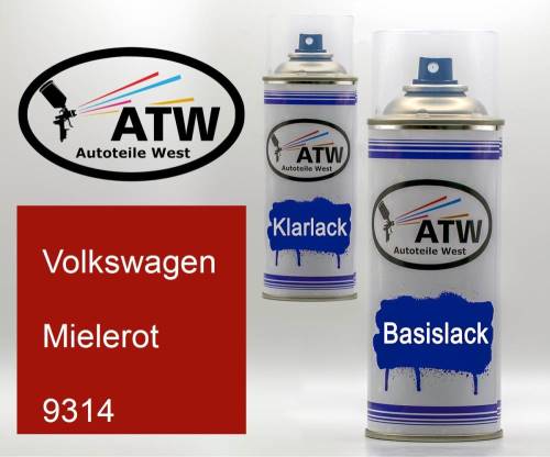 Volkswagen, Mielerot, 9314: 400ml Sprühdose + 400ml Klarlack - Set, von ATW Autoteile West.