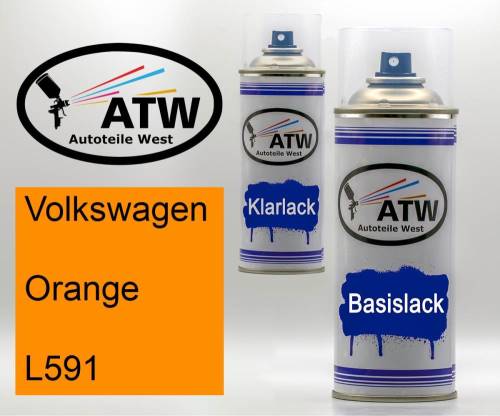 Volkswagen, Orange, L591: 400ml Sprühdose + 400ml Klarlack - Set, von ATW Autoteile West.