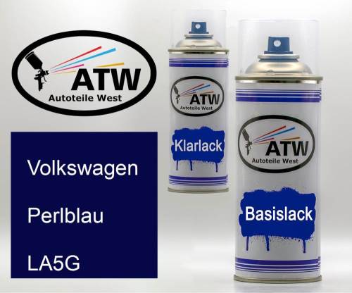 Volkswagen, Perlblau, LA5G: 400ml Sprühdose + 400ml Klarlack - Set, von ATW Autoteile West.