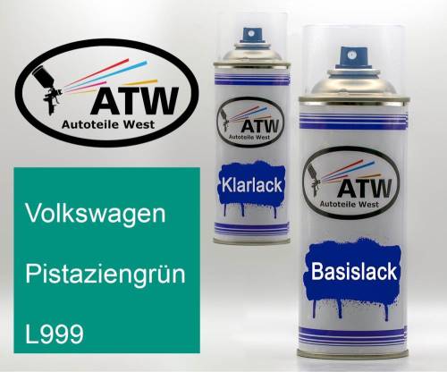 Volkswagen, Pistaziengrün, L999: 400ml Sprühdose + 400ml Klarlack - Set, von ATW Autoteile West.