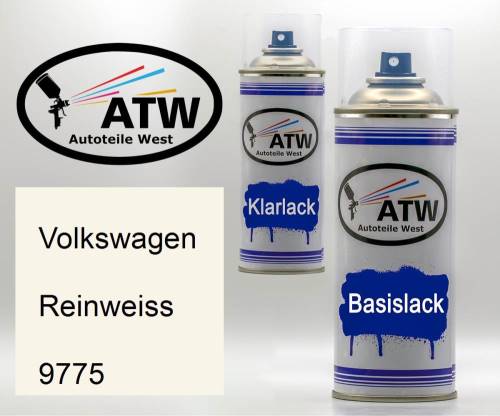 Volkswagen, Reinweiss, 9775: 400ml Sprühdose + 400ml Klarlack - Set, von ATW Autoteile West.