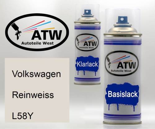 Volkswagen, Reinweiss, L58Y: 400ml Sprühdose + 400ml Klarlack - Set, von ATW Autoteile West.