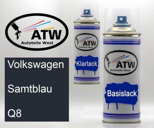 Volkswagen, Samtblau, Q8: 400ml Sprühdose + 400ml Klarlack - Set, von ATW Autoteile West.