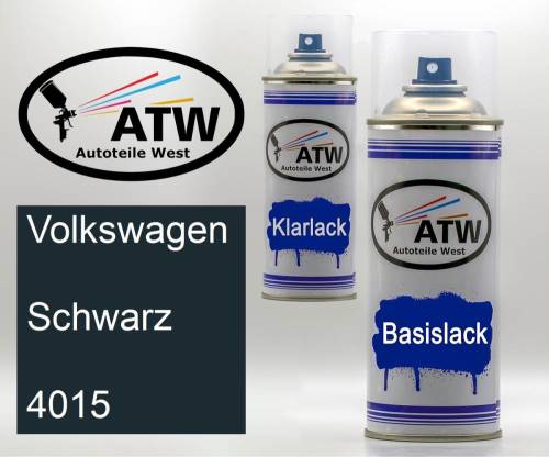 Volkswagen, Schwarz, 4015: 400ml Sprühdose + 400ml Klarlack - Set, von ATW Autoteile West.