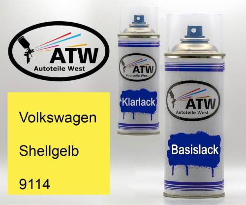 Volkswagen, Shellgelb, 9114: 400ml Sprühdose + 400ml Klarlack - Set, von ATW Autoteile West.