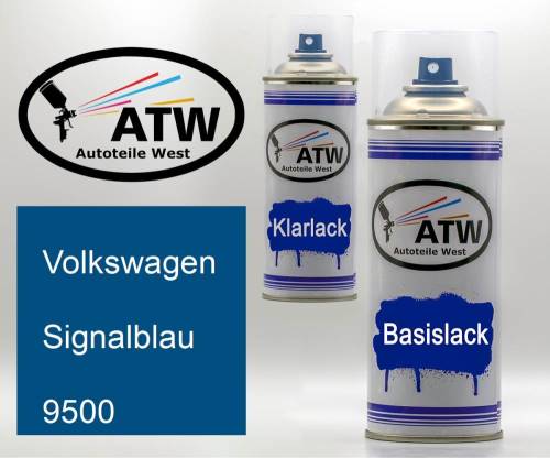 Volkswagen, Signalblau, 9500: 400ml Sprühdose + 400ml Klarlack - Set, von ATW Autoteile West.