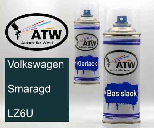 Volkswagen, Smaragd, LZ6U: 400ml Sprühdose + 400ml Klarlack - Set, von ATW Autoteile West.