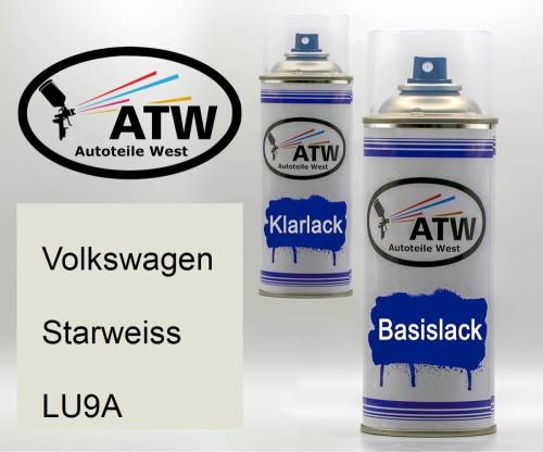 Volkswagen, Starweiss, LU9A: 400ml Sprühdose + 400ml Klarlack - Set, von ATW Autoteile West.