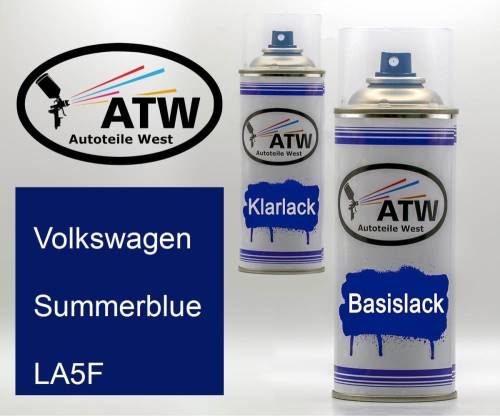 Volkswagen, Summerblue, LA5F: 400ml Sprühdose + 400ml Klarlack - Set, von ATW Autoteile West.