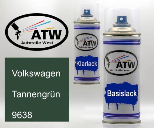 Volkswagen, Tannengrün, 9638: 400ml Sprühdose + 400ml Klarlack - Set, von ATW Autoteile West.