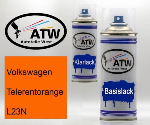 Volkswagen, Telerentorange, L23N: 400ml Sprühdose + 400ml Klarlack - Set, von ATW Autoteile West.