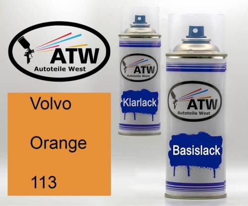Volvo, Orange, 113: 400ml Sprühdose + 400ml Klarlack - Set, von ATW Autoteile West.