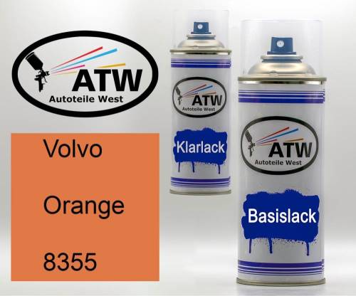 Volvo, Orange, 8355: 400ml Sprühdose + 400ml Klarlack - Set, von ATW Autoteile West.