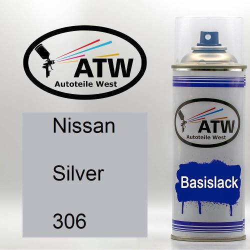 Nissan, Silver, 306: 400ml Sprühdose, von ATW Autoteile West.