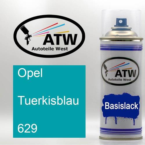 Opel, Tuerkisblau, 629: 400ml Sprühdose, von ATW Autoteile West.