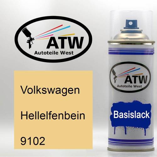 Volkswagen, Hellelfenbein, 9102: 400ml Sprühdose, von ATW Autoteile West.