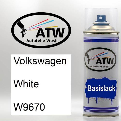 Volkswagen, White, W9670: 400ml Sprühdose, von ATW Autoteile West.