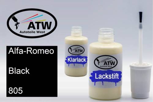 Alfa-Romeo, Black, 805: 20ml Lackstift + 20ml Klarlack - Set, von ATW Autoteile West.