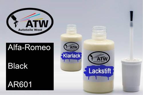 Alfa-Romeo, Black, AR601: 20ml Lackstift + 20ml Klarlack - Set, von ATW Autoteile West.