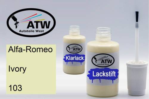 Alfa-Romeo, Ivory, 103: 20ml Lackstift + 20ml Klarlack - Set, von ATW Autoteile West.