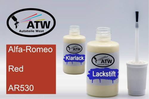 Alfa-Romeo, Red, AR530: 20ml Lackstift + 20ml Klarlack - Set, von ATW Autoteile West.