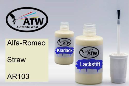 Alfa-Romeo, Straw, AR103: 20ml Lackstift + 20ml Klarlack - Set, von ATW Autoteile West.