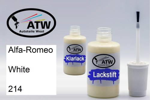 Alfa-Romeo, White, 214: 20ml Lackstift + 20ml Klarlack - Set, von ATW Autoteile West.